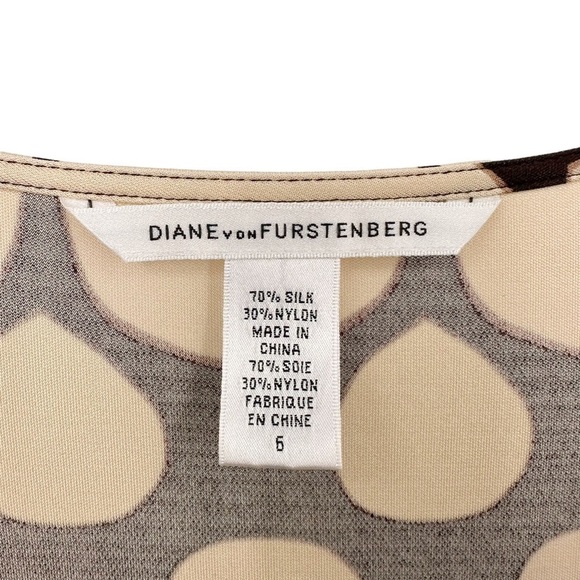 Diane Von Furstenberg Tuvallu Mini Kimono Dress Retro Print Tan Brown Sz 6 - Picture 7 of 9